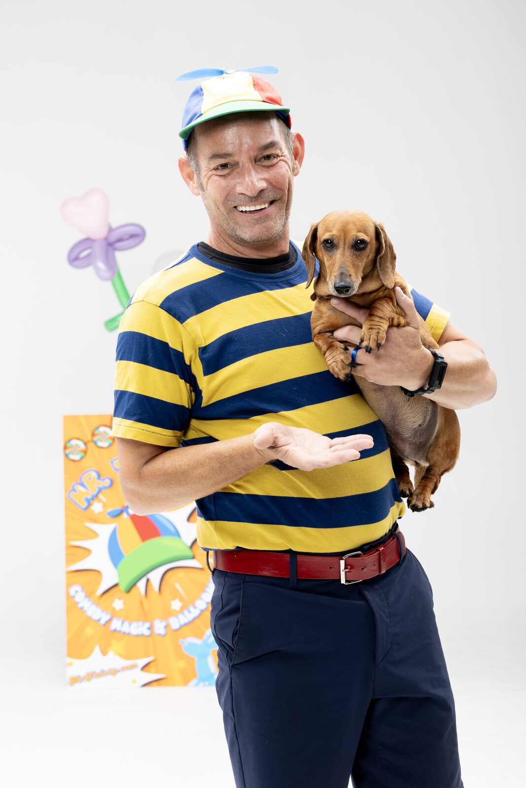 Mr. Twisty interacting with audience members during a live family show